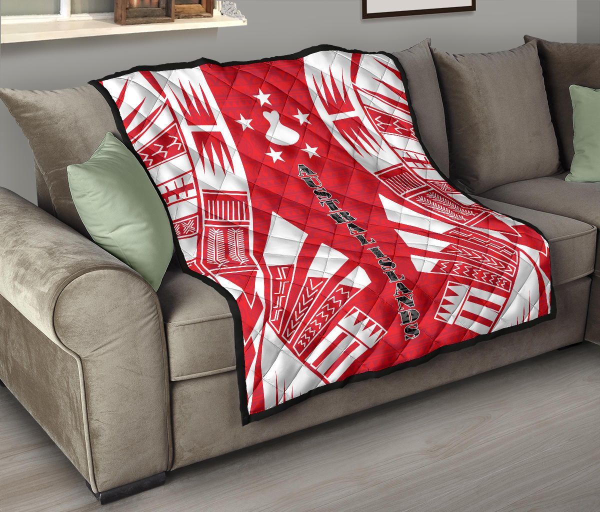 Austral Islands Premium Quilt - Austral Islands Flag Polynesian White Tattoo (Red)