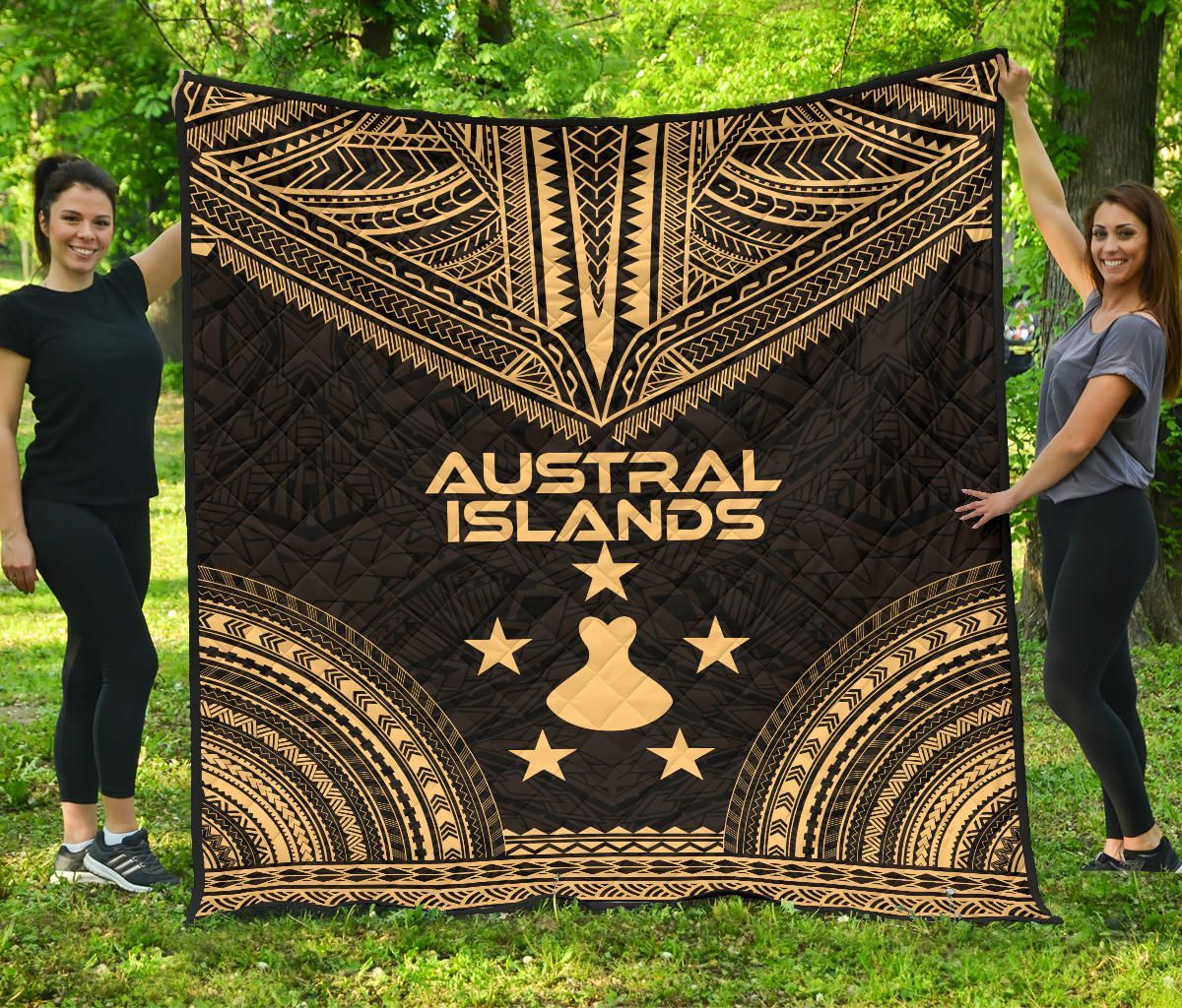 Austral Islands Premium Quilt - Austral Islands Flag Polynesian Chief Gold Version