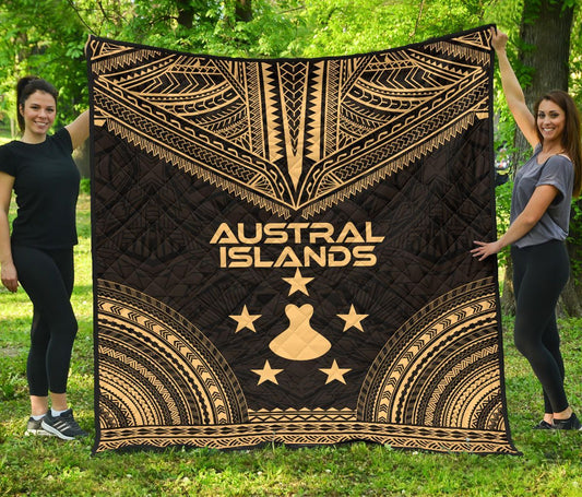 Austral Islands Premium Quilt - Austral Islands Flag Polynesian Chief Gold Version