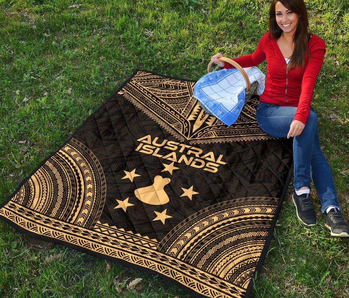 Austral Islands Premium Quilt - Austral Islands Flag Polynesian Chief Gold Version