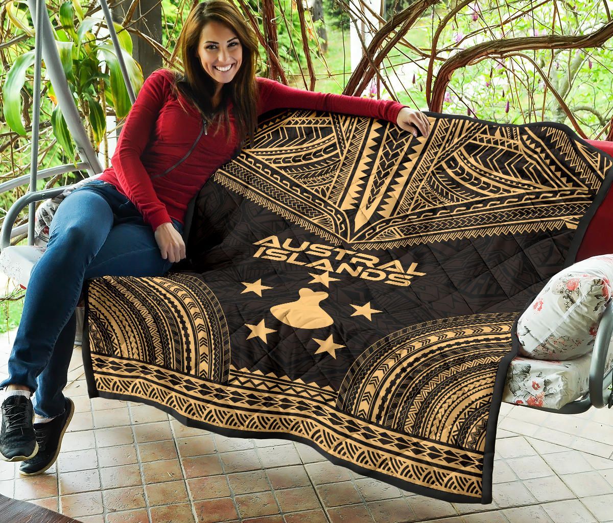 Austral Islands Premium Quilt - Austral Islands Flag Polynesian Chief Gold Version