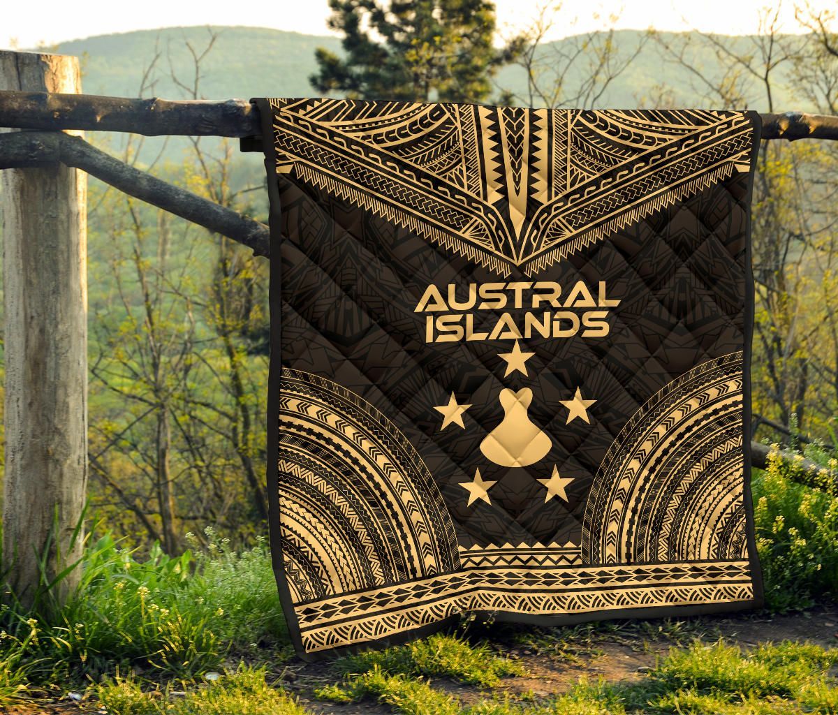 Austral Islands Premium Quilt - Austral Islands Flag Polynesian Chief Gold Version