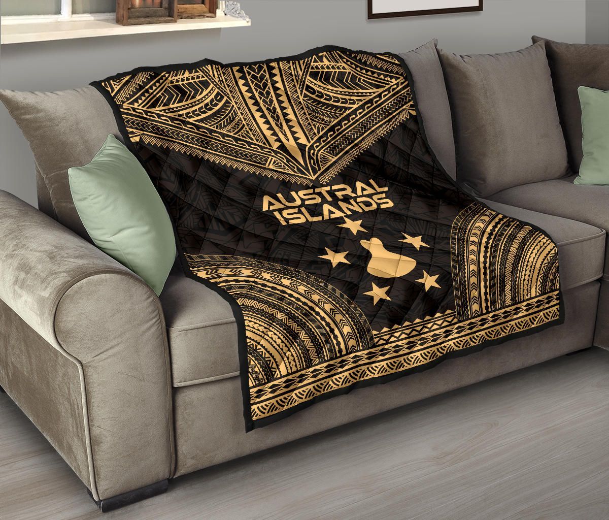 Austral Islands Premium Quilt - Austral Islands Flag Polynesian Chief Gold Version