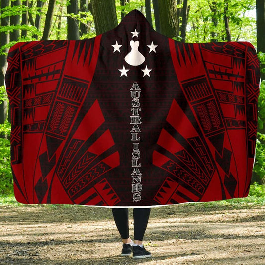 Austral Islands Hooded Blanket - Polynesian Tattoo Red