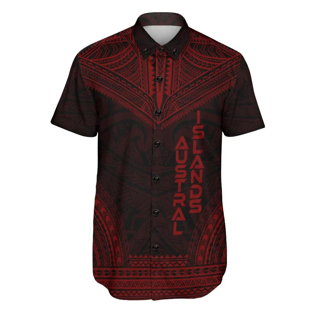 Austral Islands Polynesian Chief Short Sleeve Shirt - Red Version