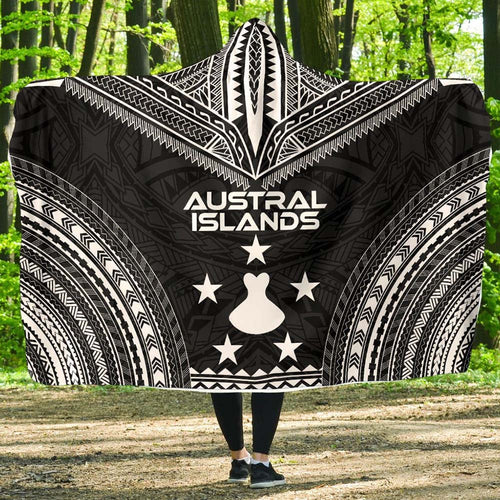 Austral Islands Polynesian Chief Hooded Blanket - Black Version