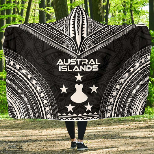 Austral Islands Polynesian Chief Hooded Blanket - Black Version