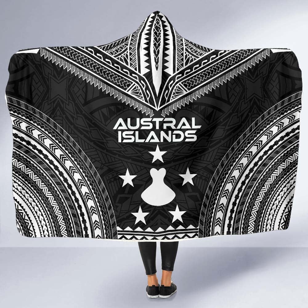 Austral Islands Polynesian Chief Hooded Blanket - Black Version