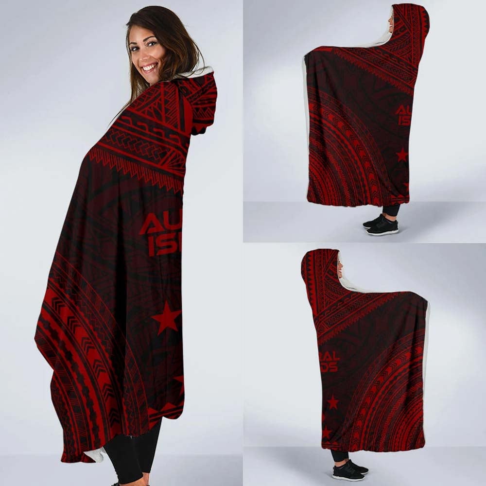 Austral Islands Polynesian Chief Hooded Blanket - Red Version