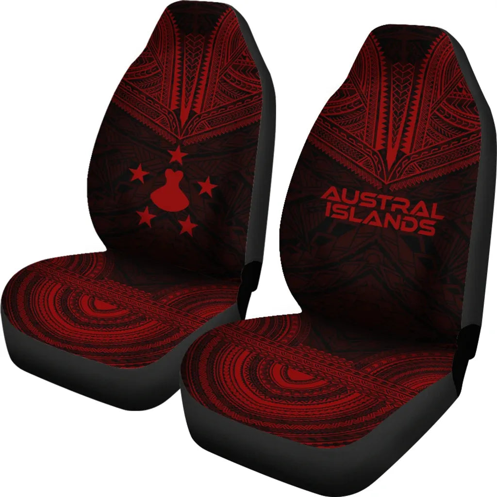 Austral Islands Car Seat Cover - Austral Islands Flag Polynesian Chief Tattoo Red Version
