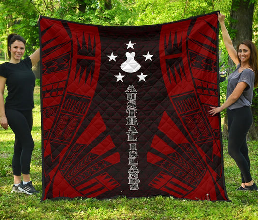 Austral Islands Premium Quilt - Austral Islands Flag Polynesian Red Tattoo (Dark Red)