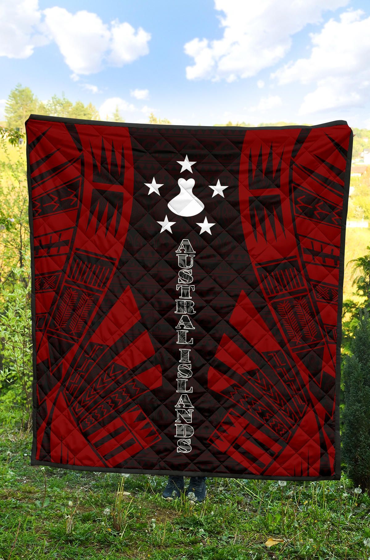 Austral Islands Premium Quilt - Austral Islands Flag Polynesian Red Tattoo (Dark Red)