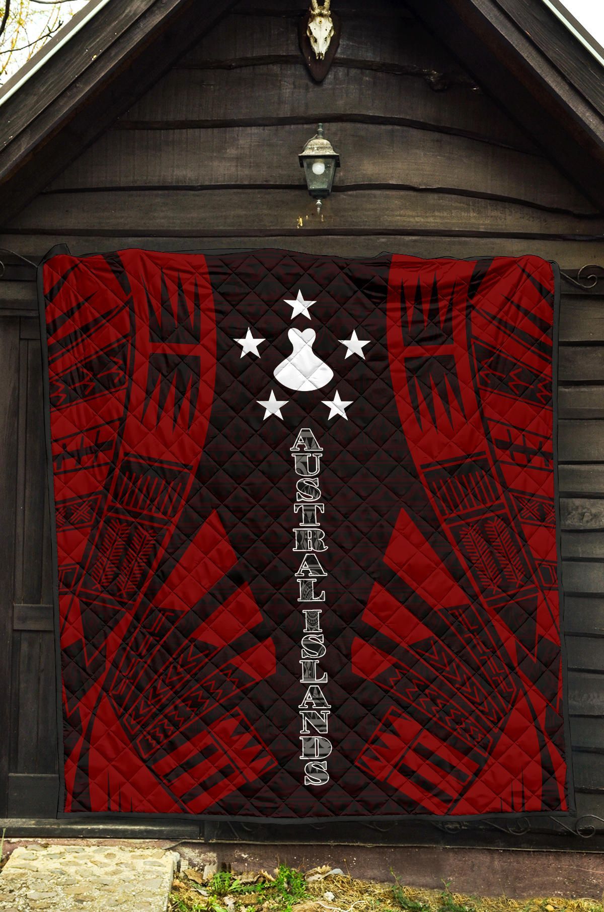 Austral Islands Premium Quilt - Austral Islands Flag Polynesian Red Tattoo (Dark Red)