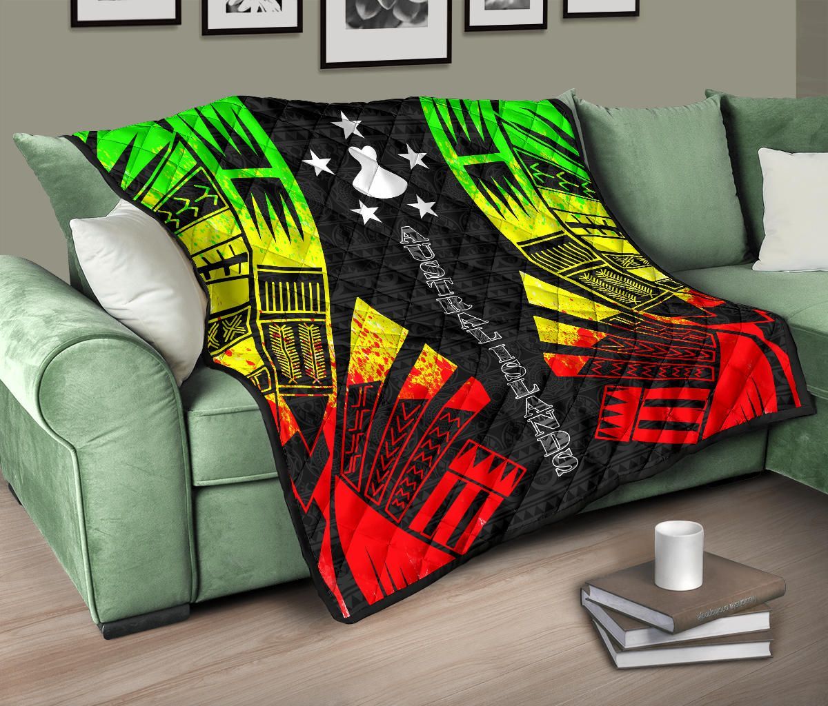 Austral Islands Premium Quilt - Austral Islands Flag Polynesian Reggae Tattoo (Black)