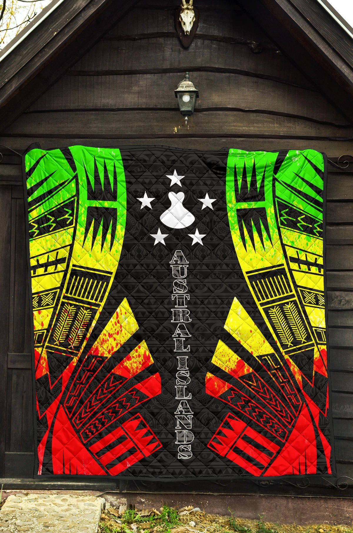Austral Islands Premium Quilt - Austral Islands Flag Polynesian Reggae Tattoo (Black)