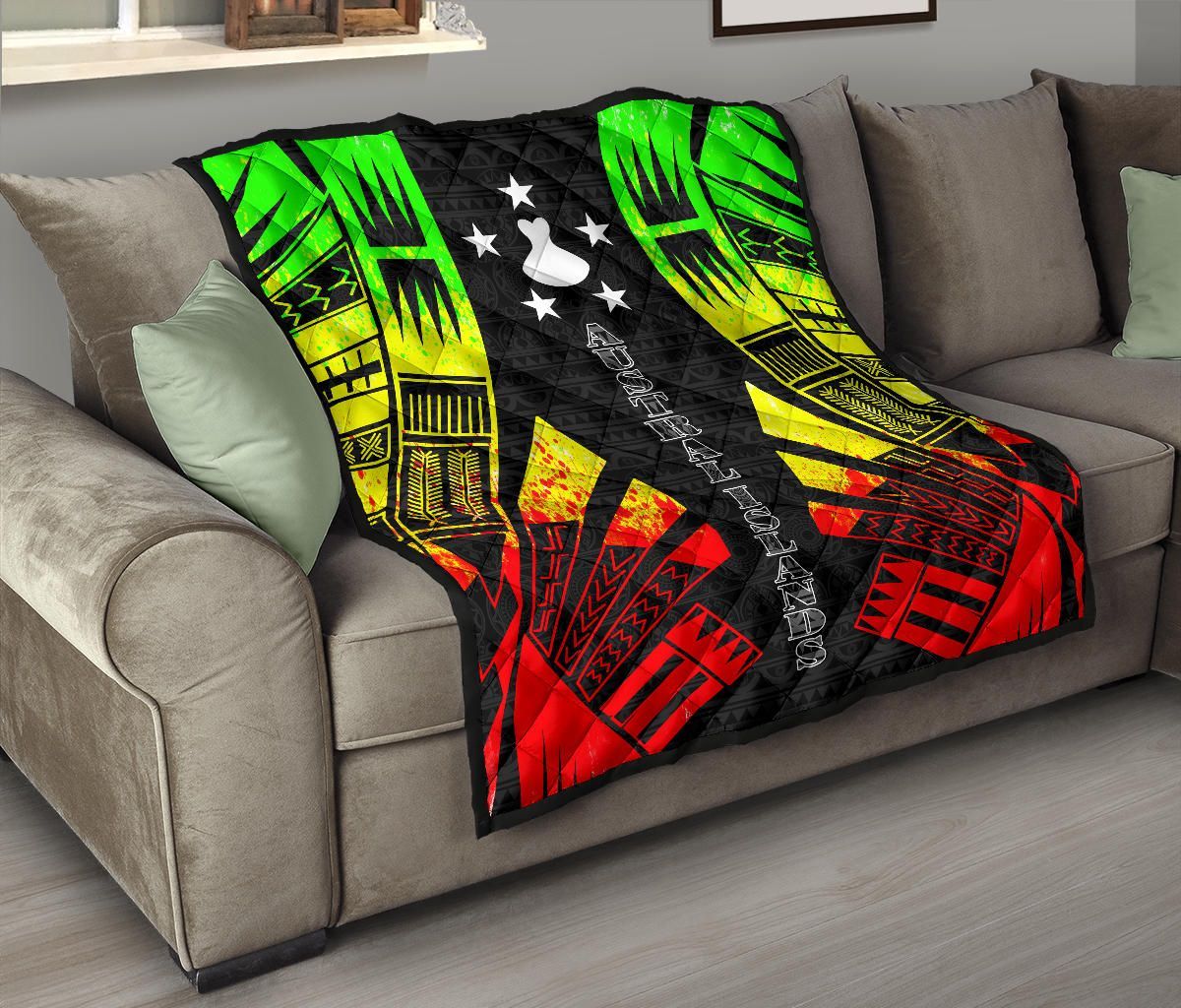Austral Islands Premium Quilt - Austral Islands Flag Polynesian Reggae Tattoo (Black)