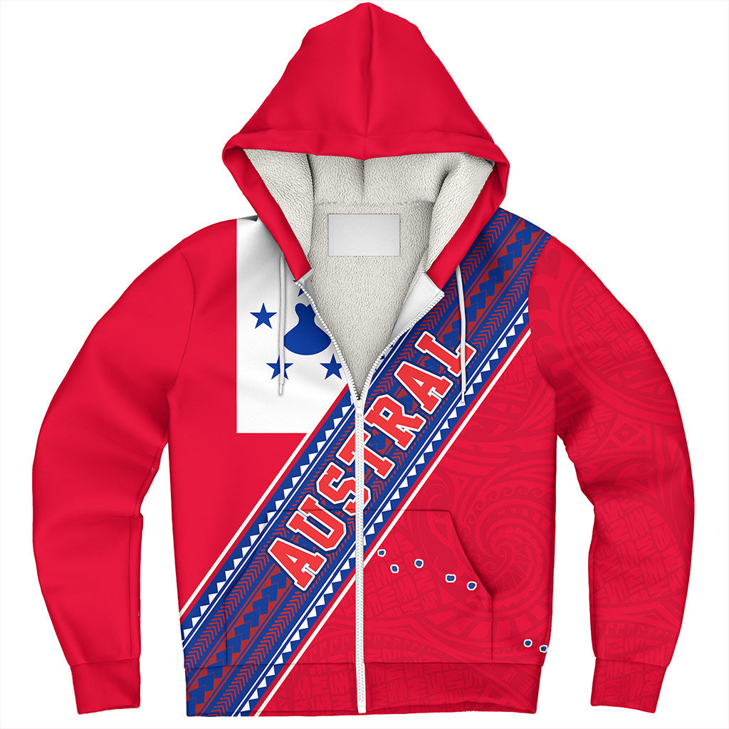 Austral Islands Sherpa Hoodie Flag And Coat Of Arms