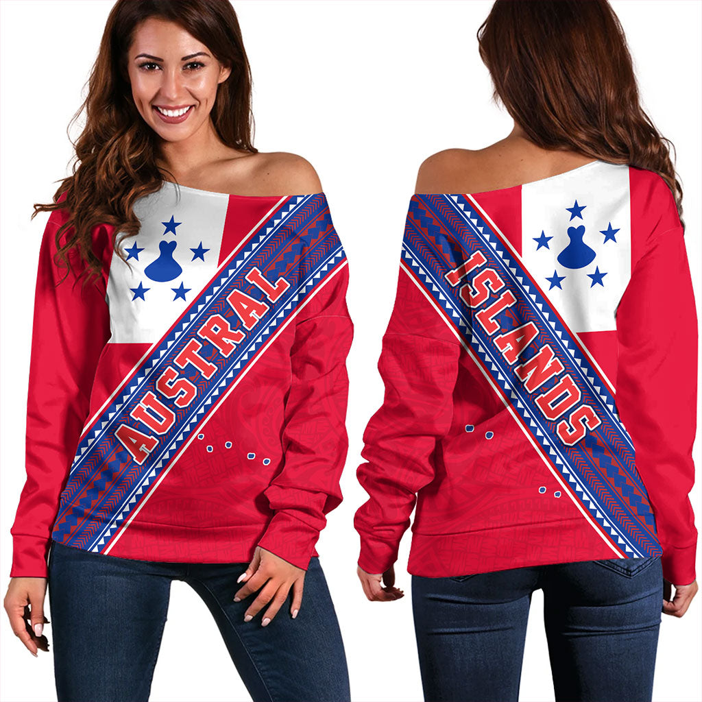 Austral Islands Off Shoulder Sweatshirt Flag And Coat Of Arms