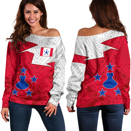 Austral Islands Off Shoulder Sweatshirt Polynesian Tattoo Flag And Coat Of Arms