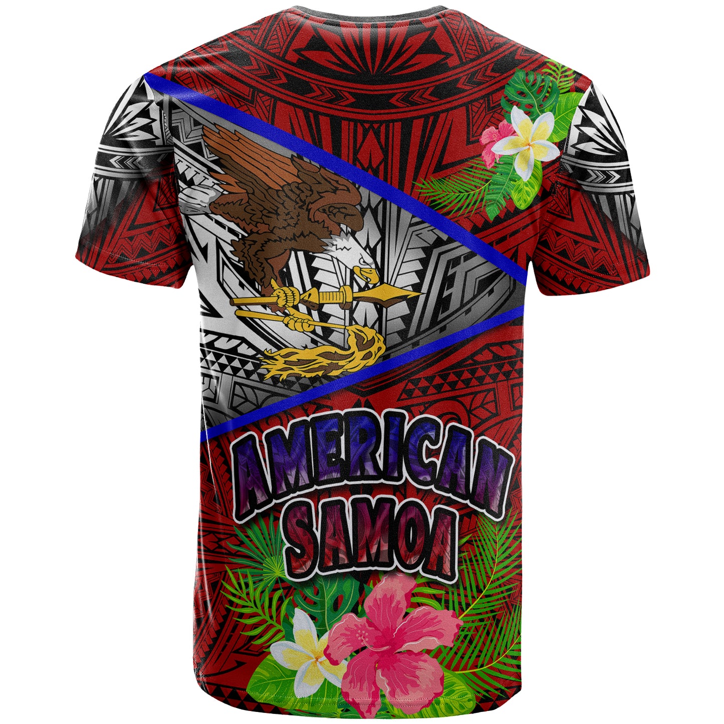 American Samoa T- Shirt - Custom American Samoa Eagle Flag Style With Polynesian Patterns T- Shirt
