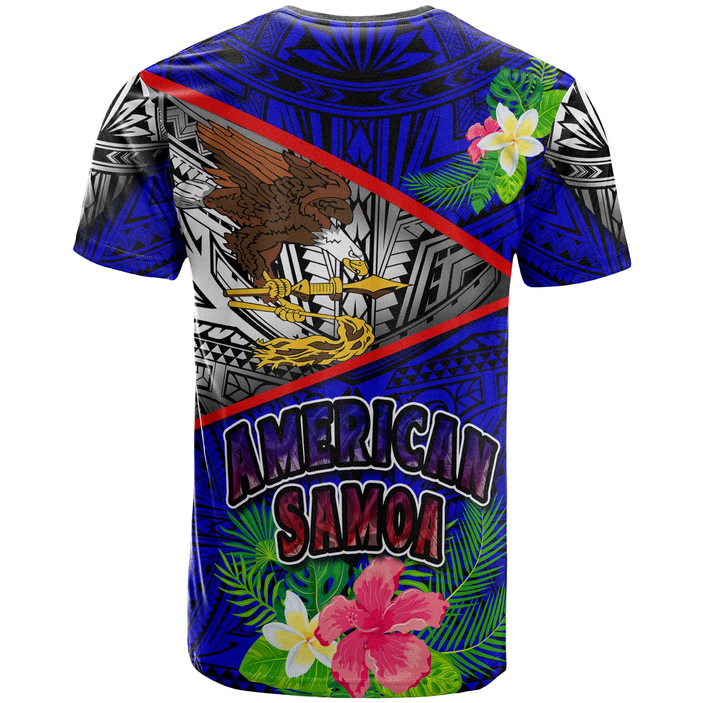 American Samoa T- Shirt - Custom American Samoa Eagle Flag Style With Polynesian Patterns T- Shirt
