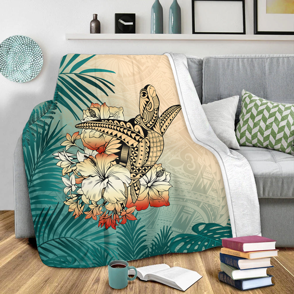 Hawaii Premium Blanket Tropical Leaves Sea Turtle Tribal