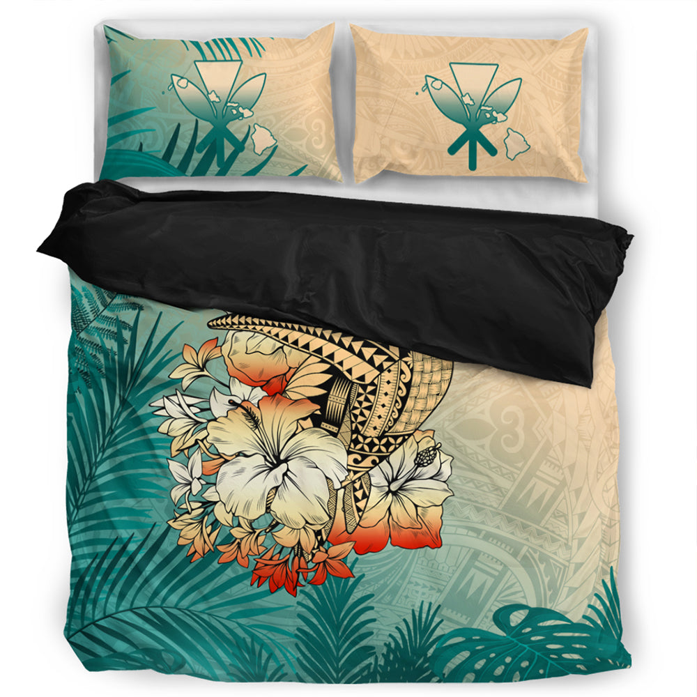Hawaii Bedding Set Tropical Leaves Sea Turtle Tribal