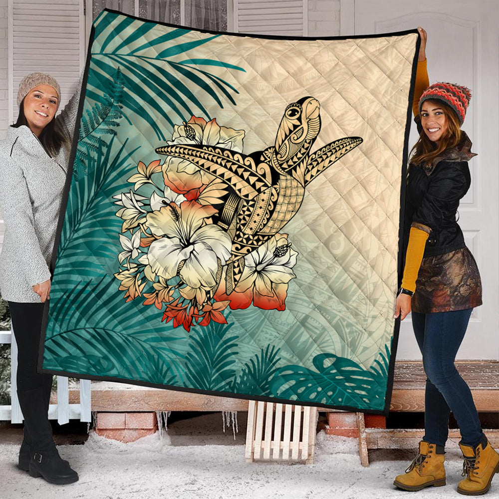 Hawaii Premium Quilt Tropical Leaves Sea Turtle Tribal