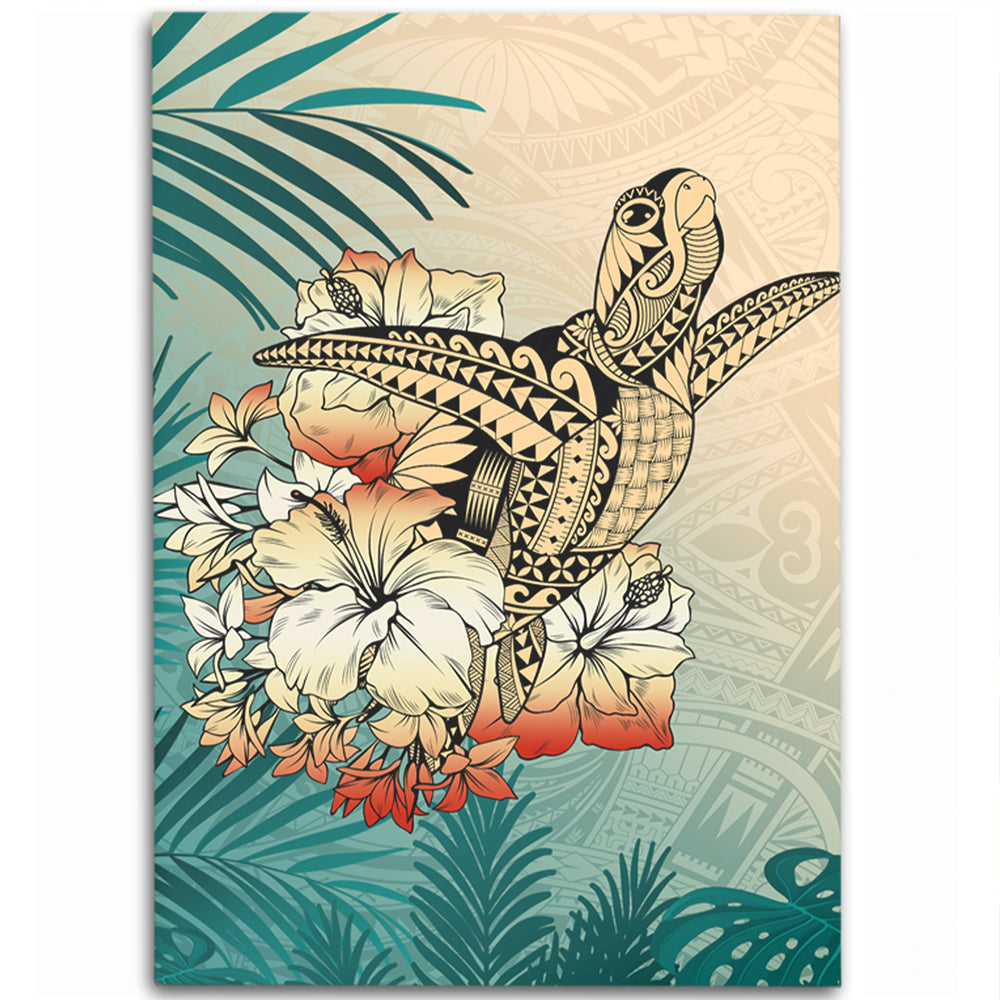 Hawaii Area Rug Tropical Leaves Sea Turtle Tribal