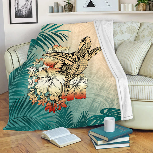 Hawaii Premium Blanket Tropical Leaves Sea Turtle Tribal