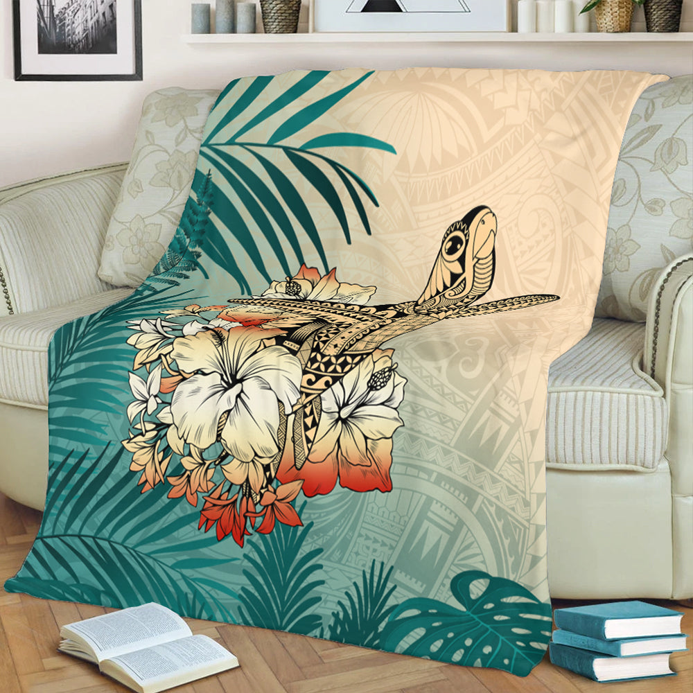 Hawaii Premium Blanket Tropical Leaves Sea Turtle Tribal