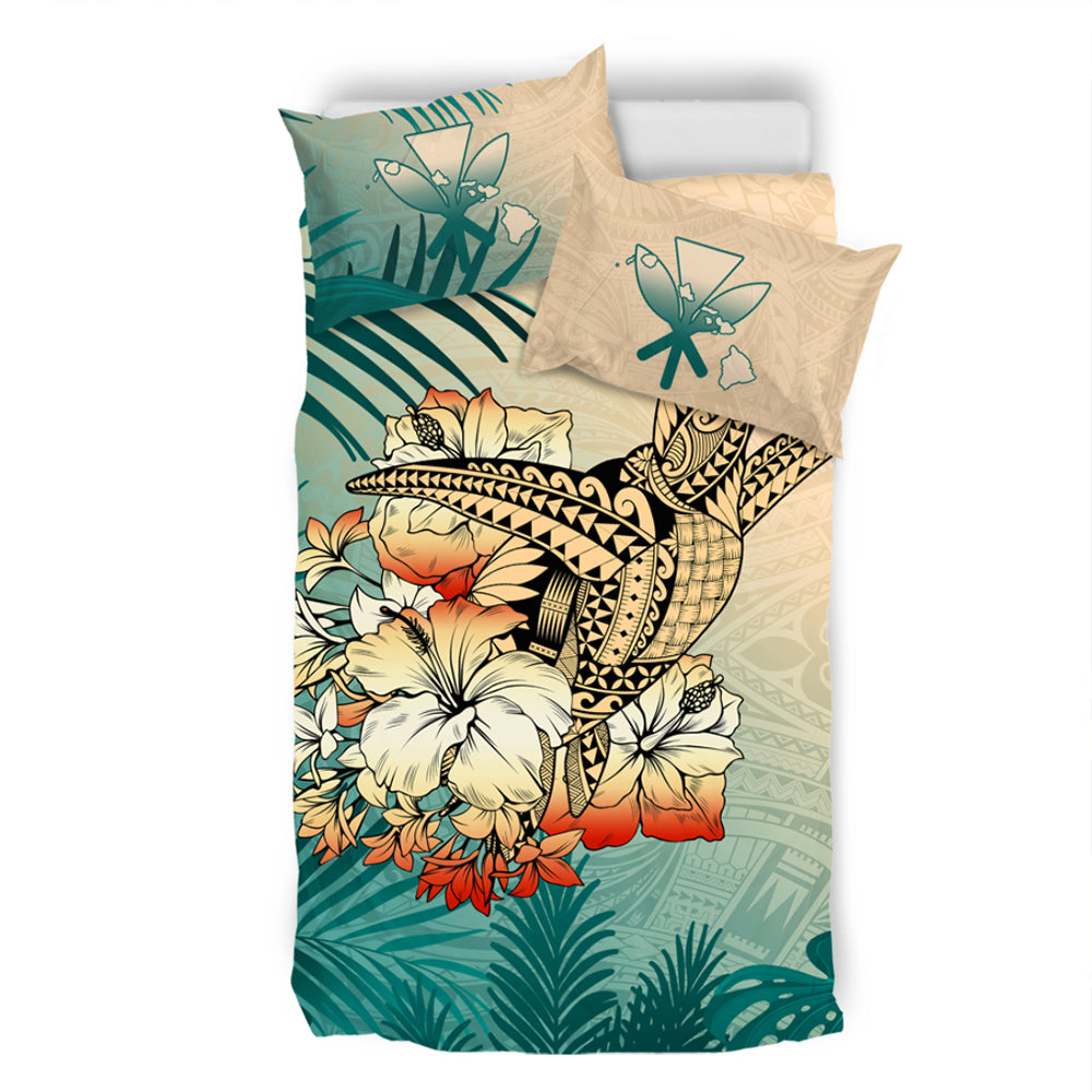 Hawaii Bedding Set Tropical Leaves Sea Turtle Tribal