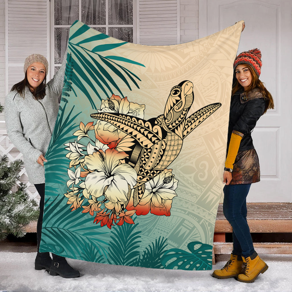 Hawaii Premium Blanket Tropical Leaves Sea Turtle Tribal