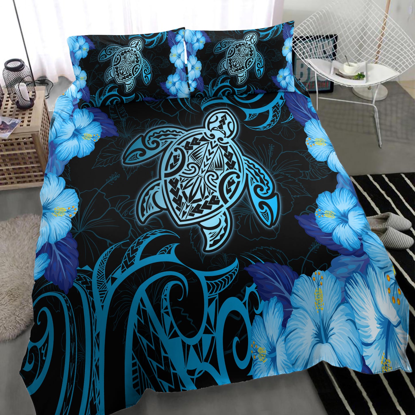 Hawaii Bedding Set - Hawaii Turtle Hibiscus Blue
