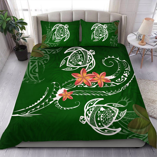 Hawaii Bedding Set Polynesian Turtle Map Hawaii Plumeria