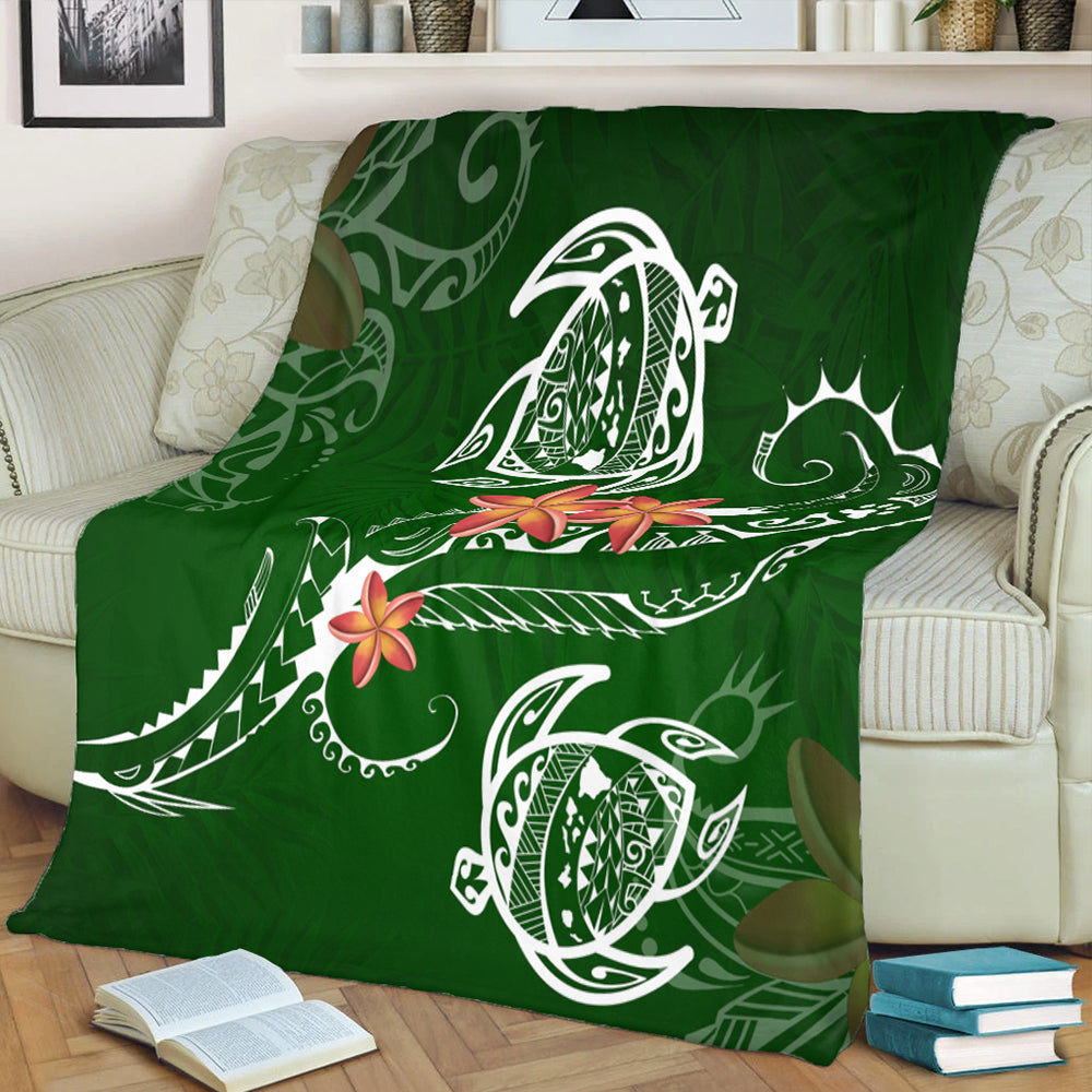 Hawaii Premium Blanket Polynesian Turtle Map Hawaii Plumeria