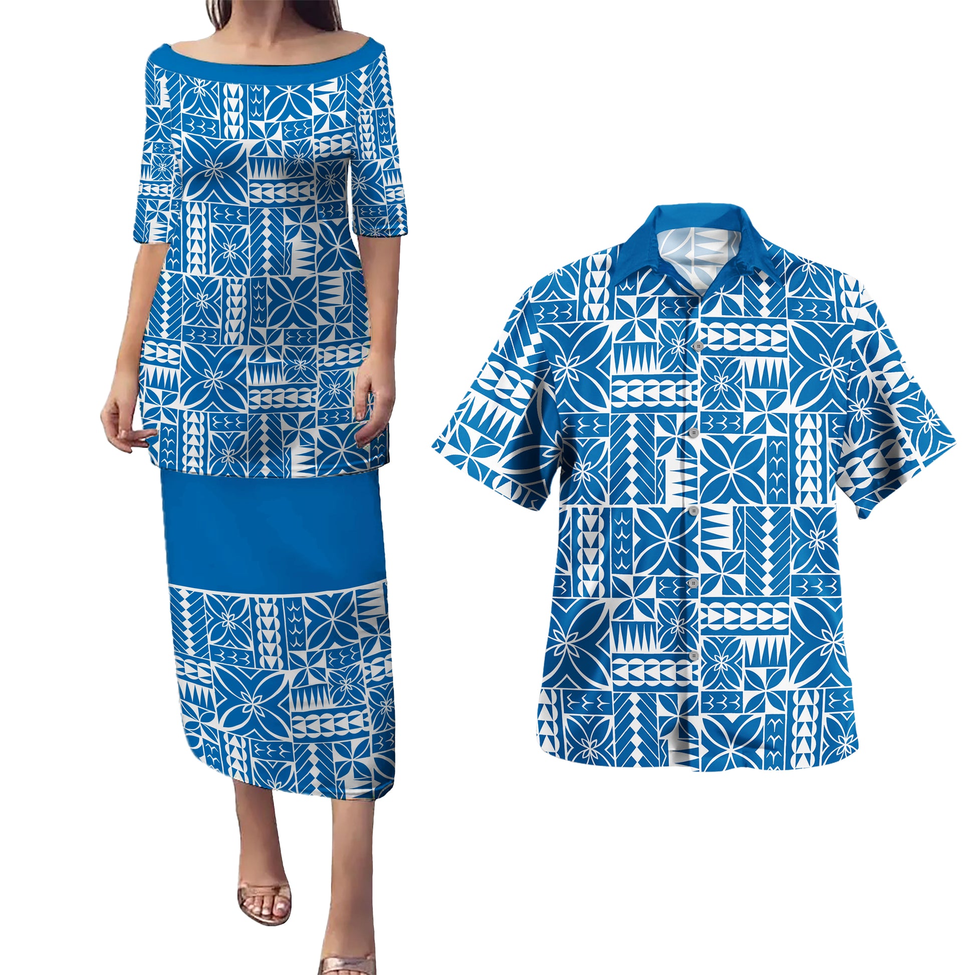 Samoa Combo Puletasi And Shirt Siapo Design Tribal Pattern Ver.1