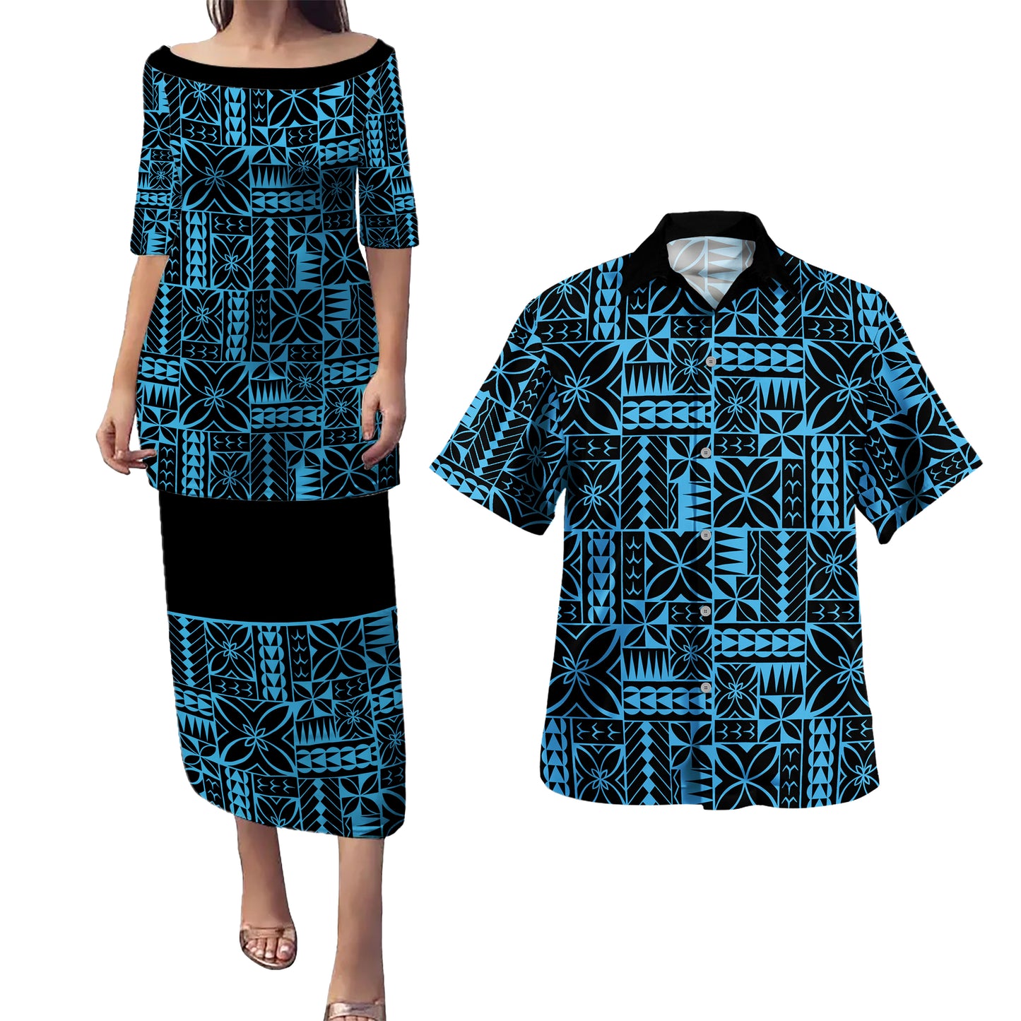 Samoa Combo Puletasi And Shirt Siapo Design Tribal Pattern