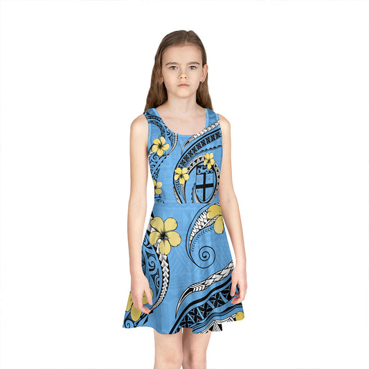 Fiji Girls Sleeveless Sundress Bula Style Plumeria Flower