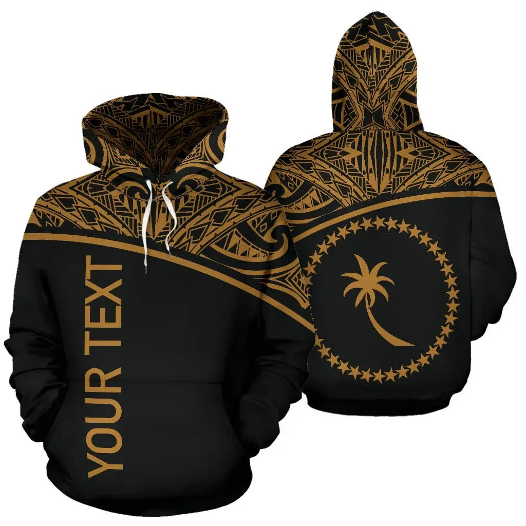 Chuuk All Over Custom Personalised Hoodie - Micronesian Gold Curve