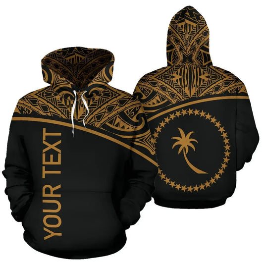 Chuuk All Over Custom Personalised Hoodie - Micronesian Gold Curve