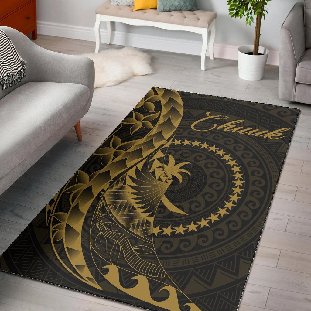 Chuuk Area Rug - Polynesian Pattern Style Gold Color