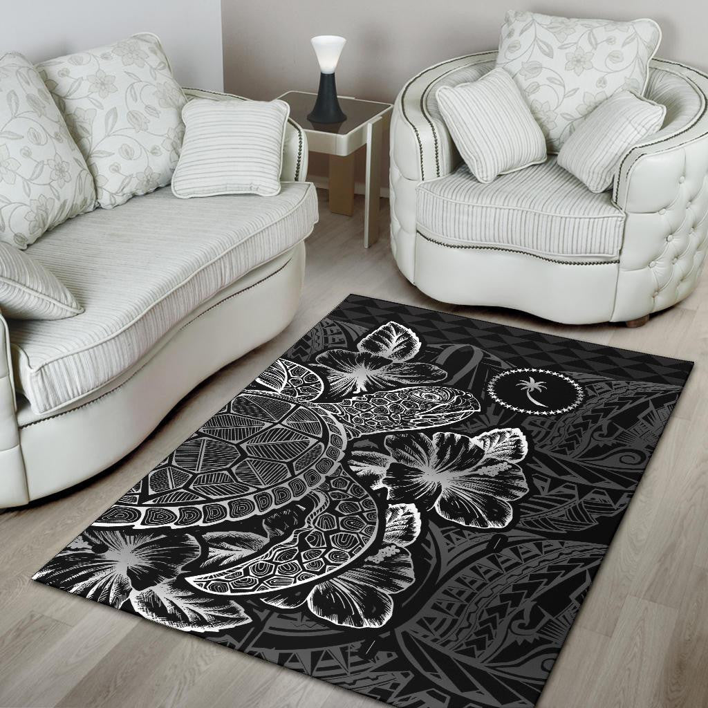 Chuuk Area Rugs Turtle Hibiscus Black
