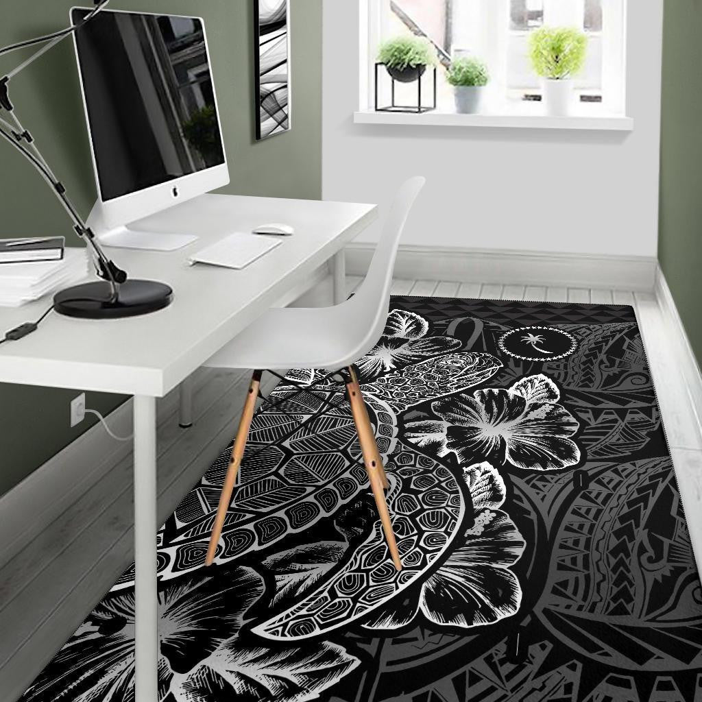 Chuuk Area Rugs Turtle Hibiscus Black