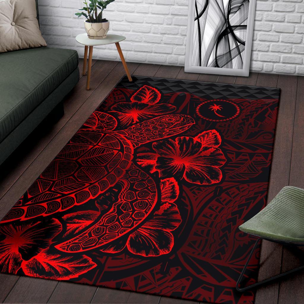 Chuuk Area Rugs Turtle Hibiscus Red
