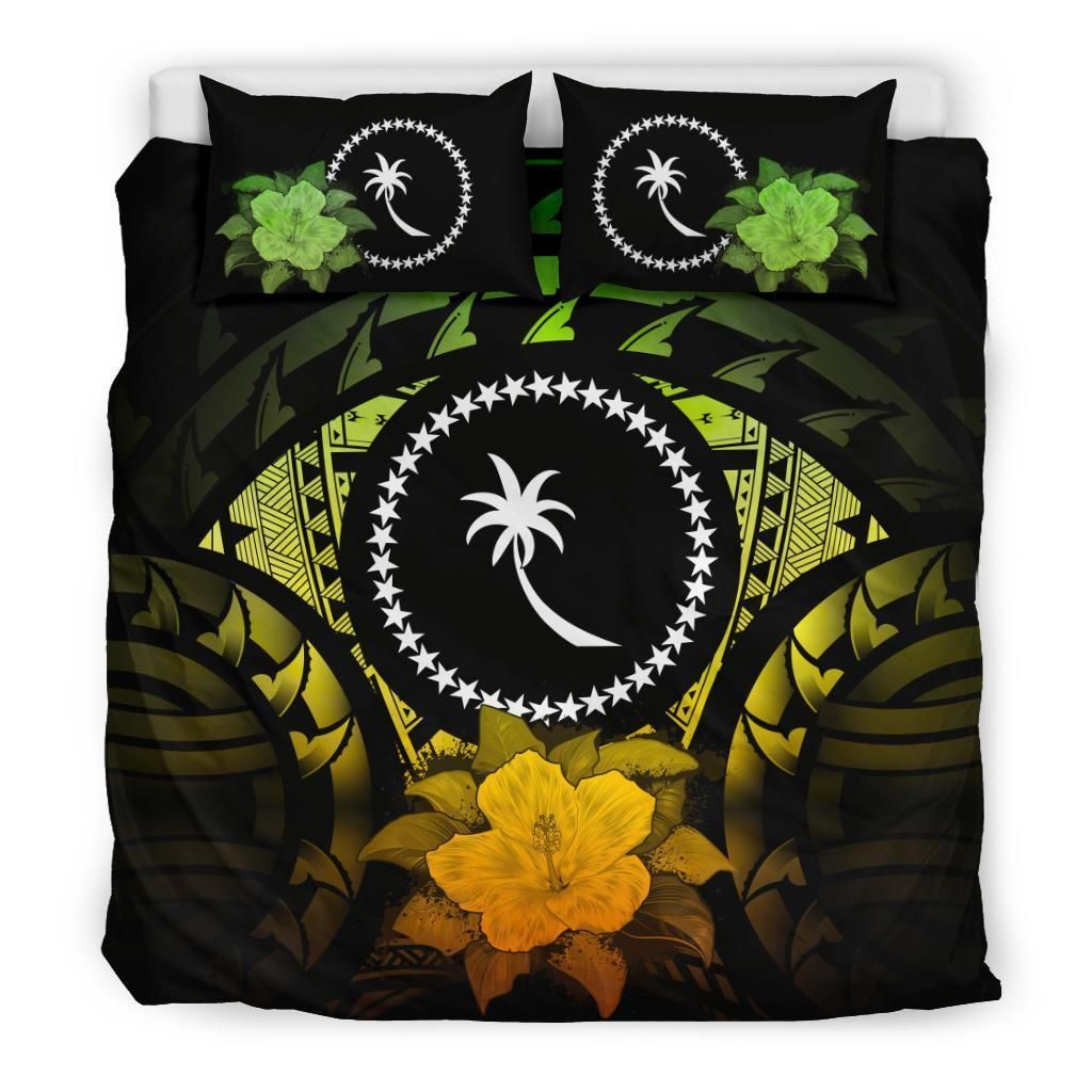 Chuuk Duvet Cover Set - Chuuk Flag & Reggae Hibiscus