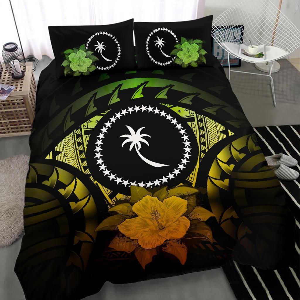 Chuuk Duvet Cover Set - Chuuk Flag & Reggae Hibiscus