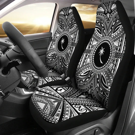 Chuuk Car Seat Cover - Chuuk Coat Of Arms Polynesian White Black