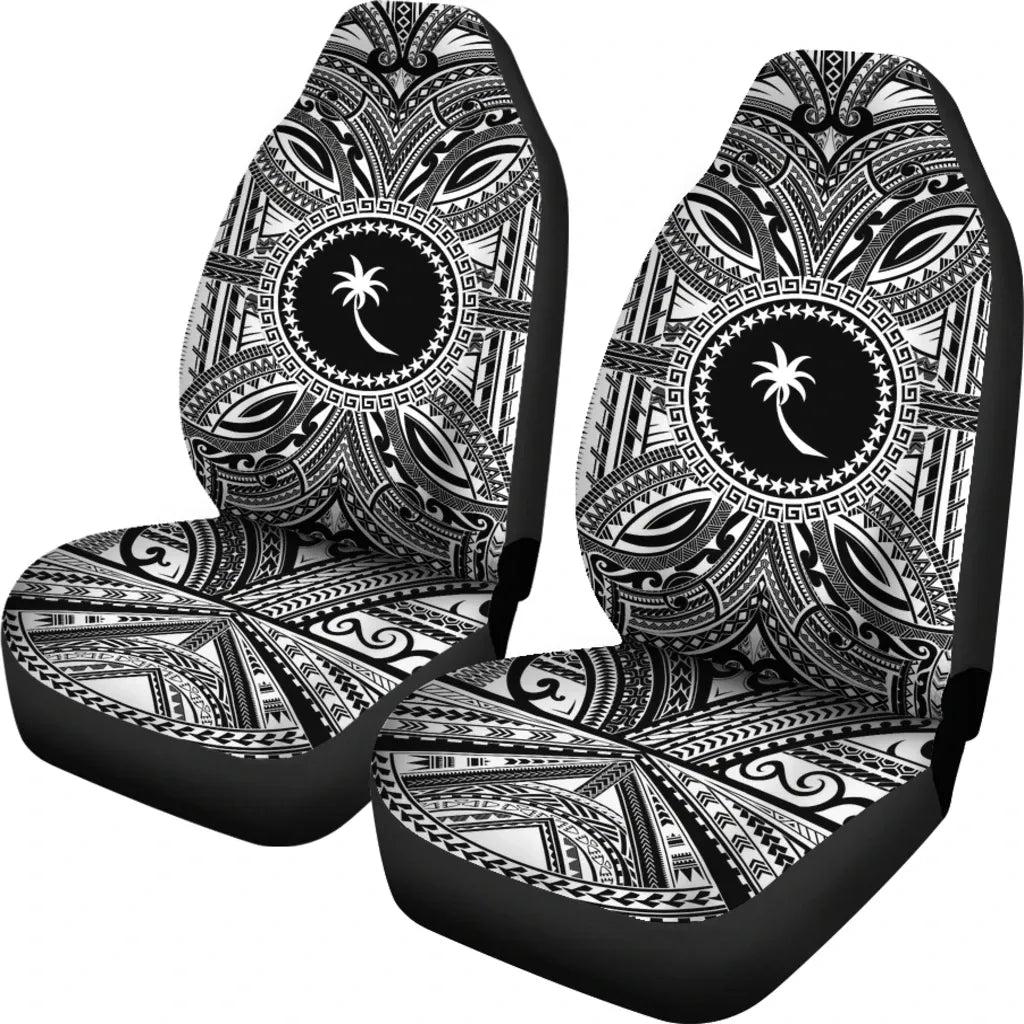 Chuuk Car Seat Cover - Chuuk Coat Of Arms Polynesian White Black