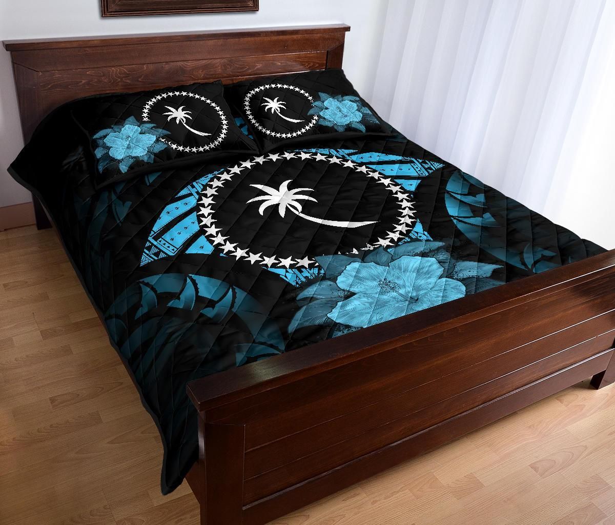 Chuuk Polynesian Quilt Bed Set Hibiscus Blue